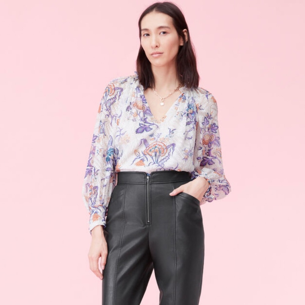 NEW Rebecca Taylor Toile Silk Burnout Top Size XS Original $395  Long Sleeve